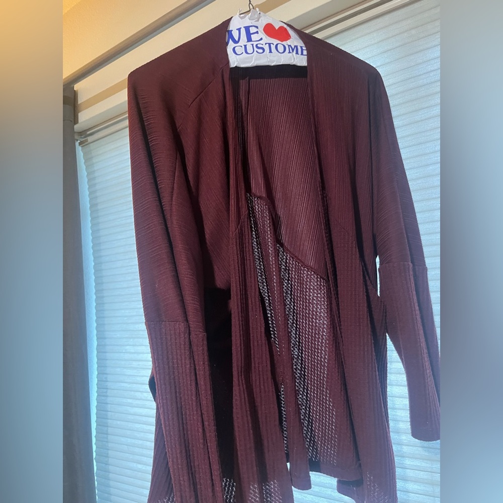 Elegant Burgundy Open-Front Sweater